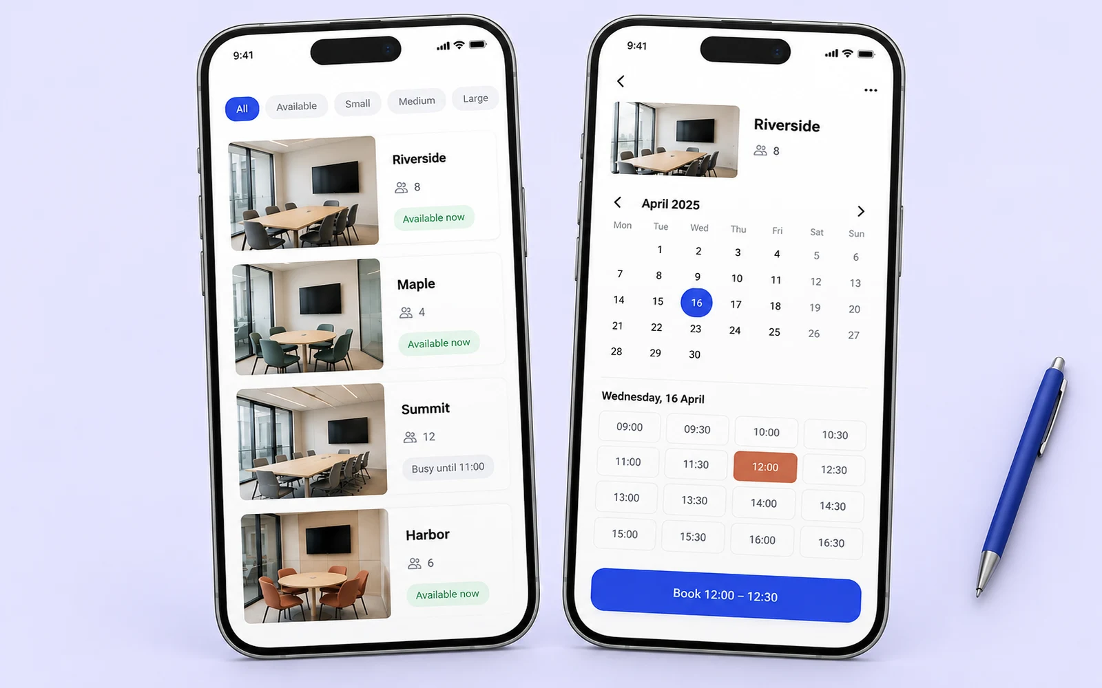 Illustration of a mobile meeting room booking app